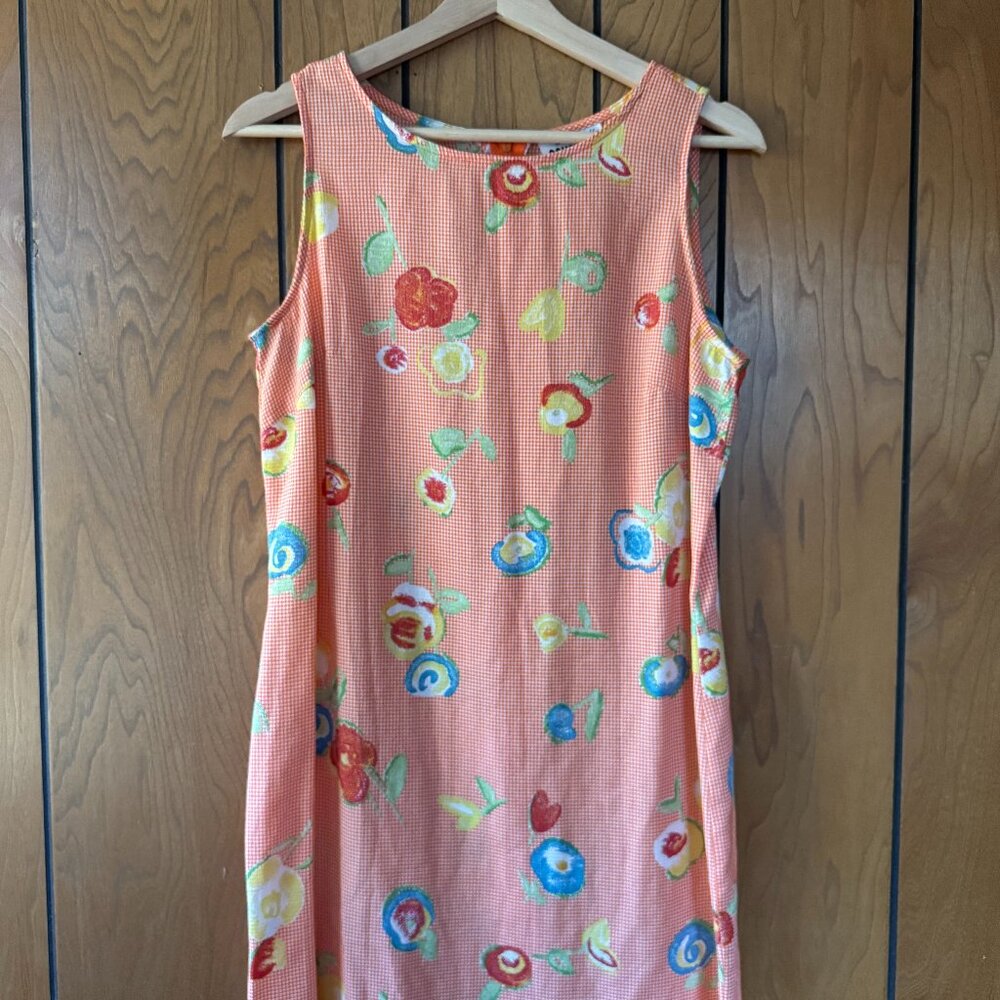 Vintage 90's Orange Checkered and Floral Mini Dress